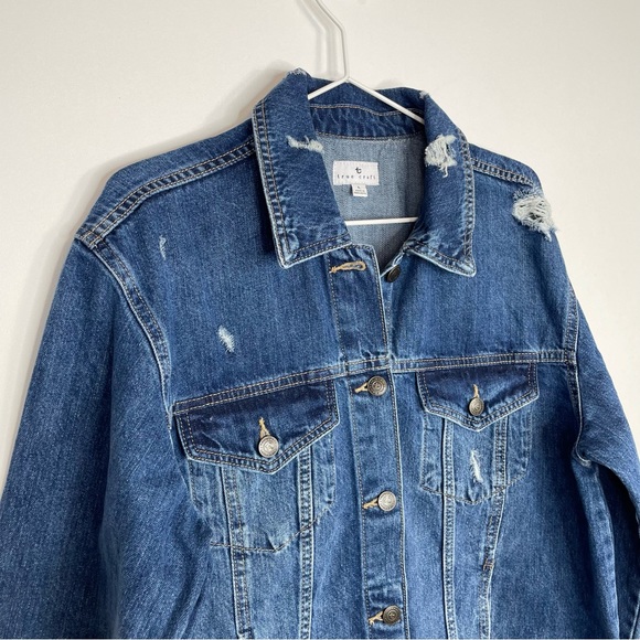 True Craft Distressed Denim Jean Trucker Jacket - Picture 4 of 8